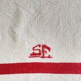 Lot de nappe ancienne et 6 serviettes  brodés SE - 140x125cm - coton