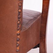 Canapé et 2 fauteuils Art Déco vintage en noyer et cuir, années 1930