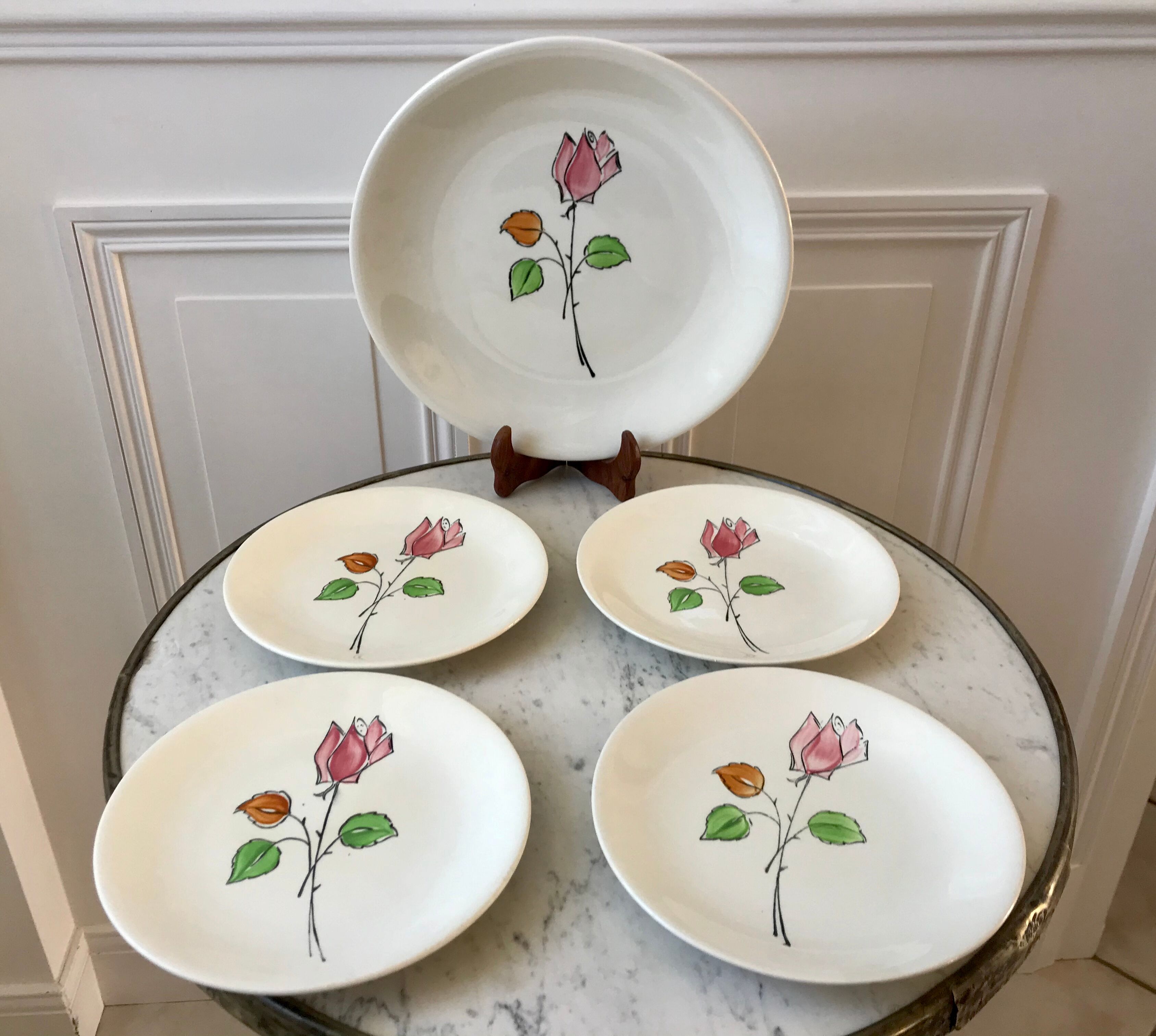 Dessert service flowers Made in France 50s