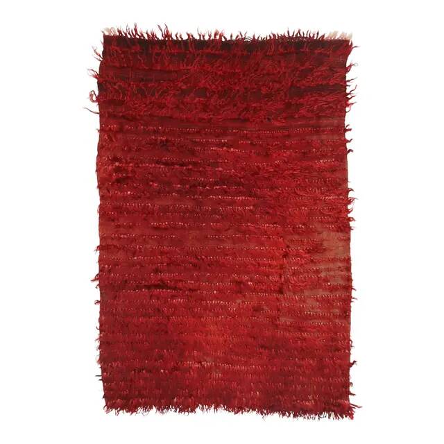 Vintage Turkish Hand-Knotted Wool Cotton Red Kilim Area Rug 94x144