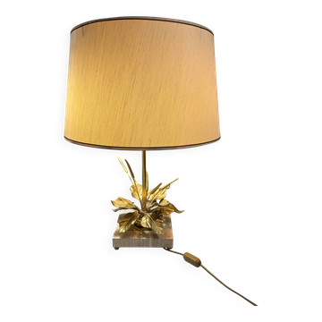 Lampe nénuphar en bronze et travertin attribué à Maison Charles, vers 1970