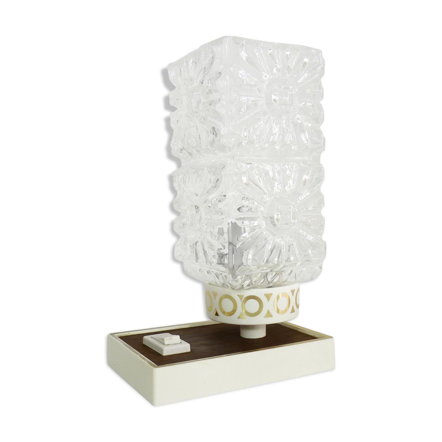 Vintage lay lamp with plastic base and formica, glass tube,  60/70s