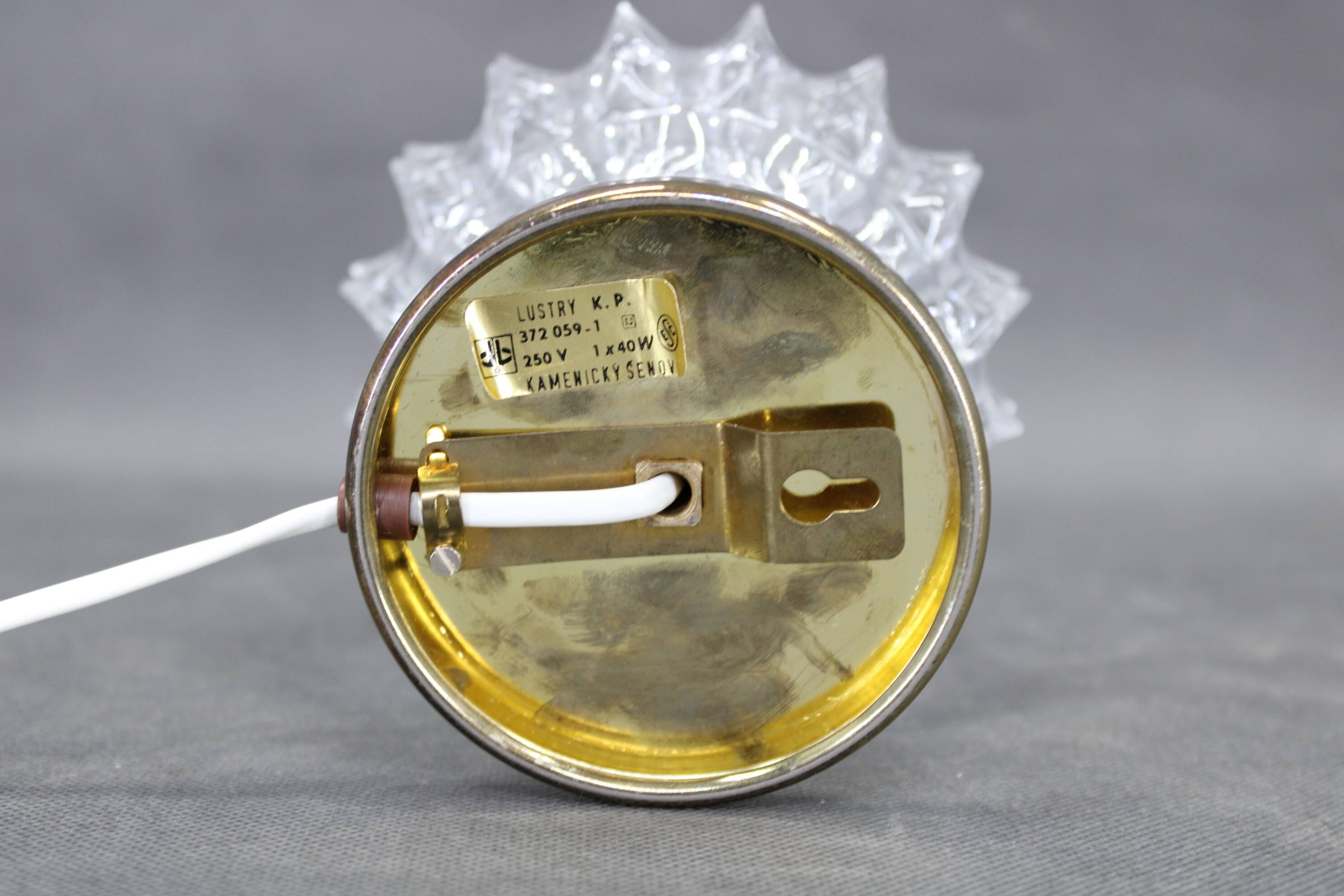 Pair of 1970s mid-century Czech table lamps with prismatic glass shades