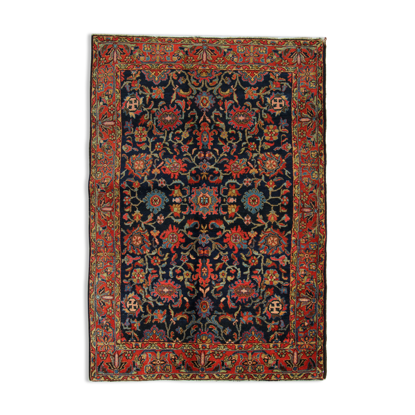 Blue Wool Persian Carpet Handwoven Wool Farahan Area Rug- 138x198cm