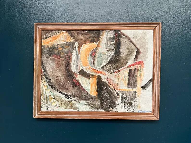 Swedish Original Oil on Canvas – "Abstract Composition" by Eivor Lindberg – 1967 – Signed – Vintage and Framed – 68 × 52 cm (26.8 in × 20.5 in)