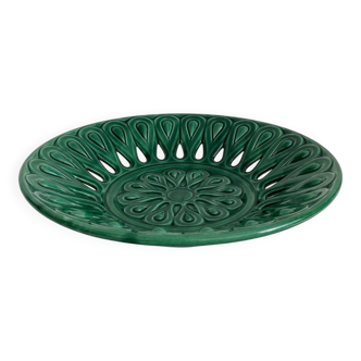 Corbeille coupe à fruits en céramique verte ajourée vintage