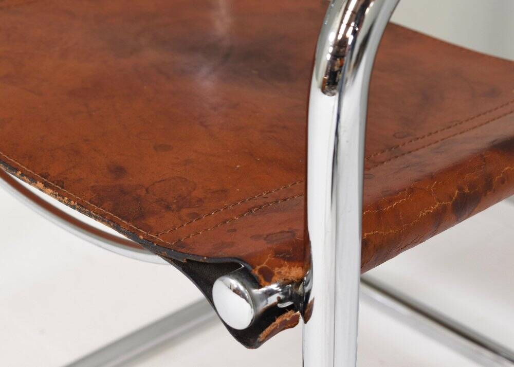 S34 dining armchair in cognac saddle leather by Mart Stam for Fasem, 1970s