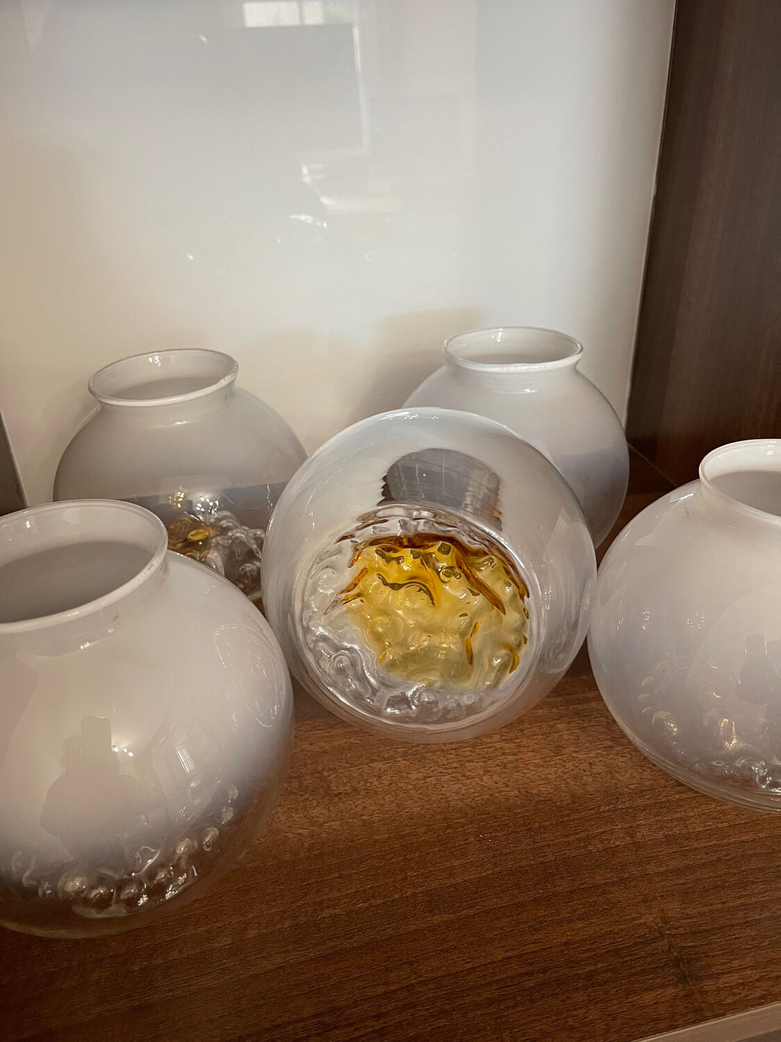 Rare set of 5 "Volcan" globes - Murano or Empoli glass - Vintage 19