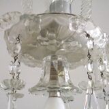 French Antique Glass and Crystal Barley Twist 3 Armed 4-Light Chandelier 5135