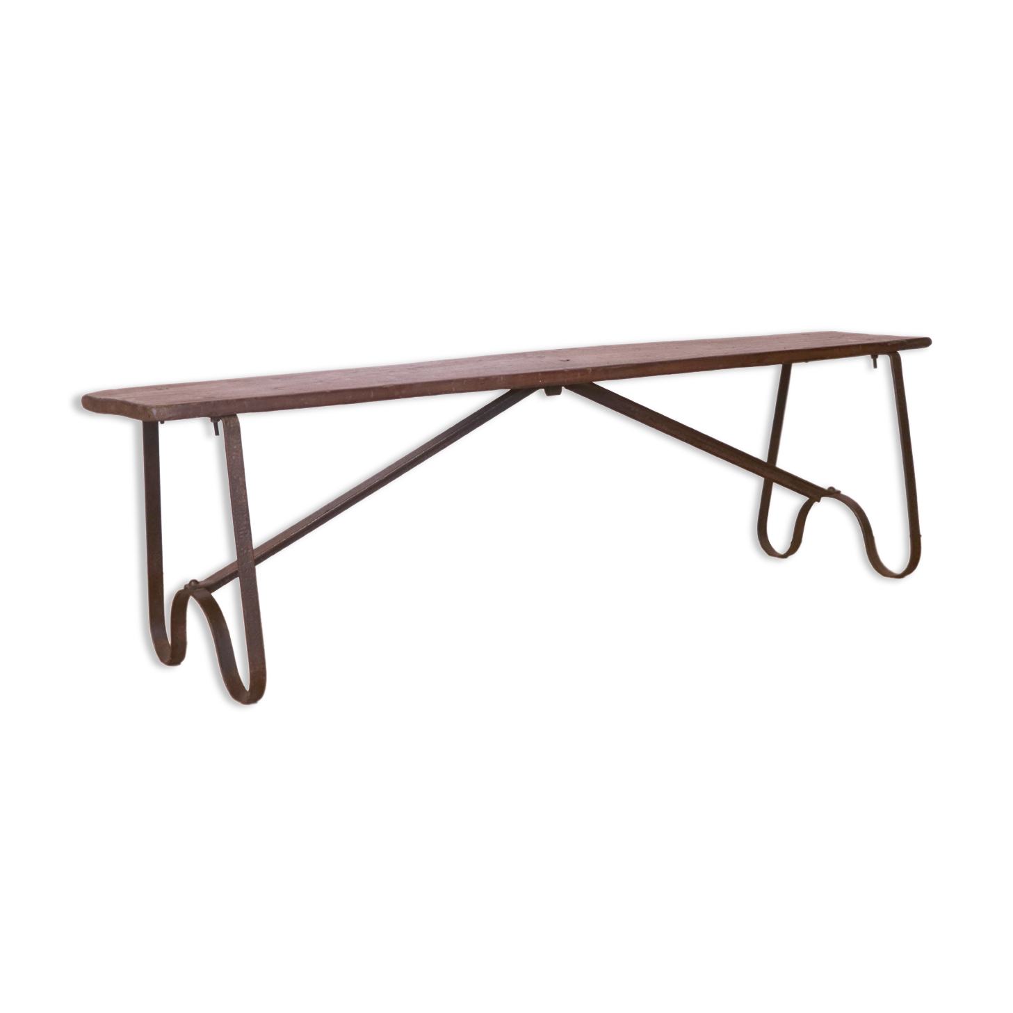 Old burmese teak bench and wrought iron base