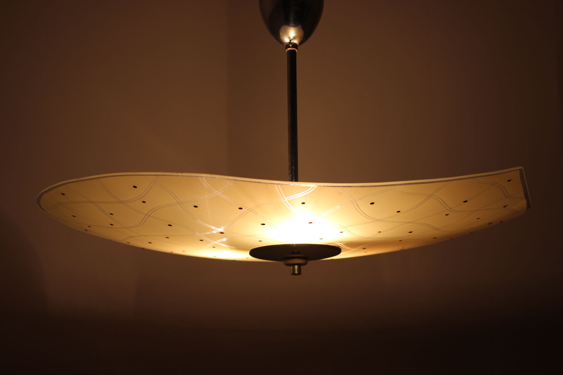 1960s Pendant Light Glass/Chrome, Czechoslovakia