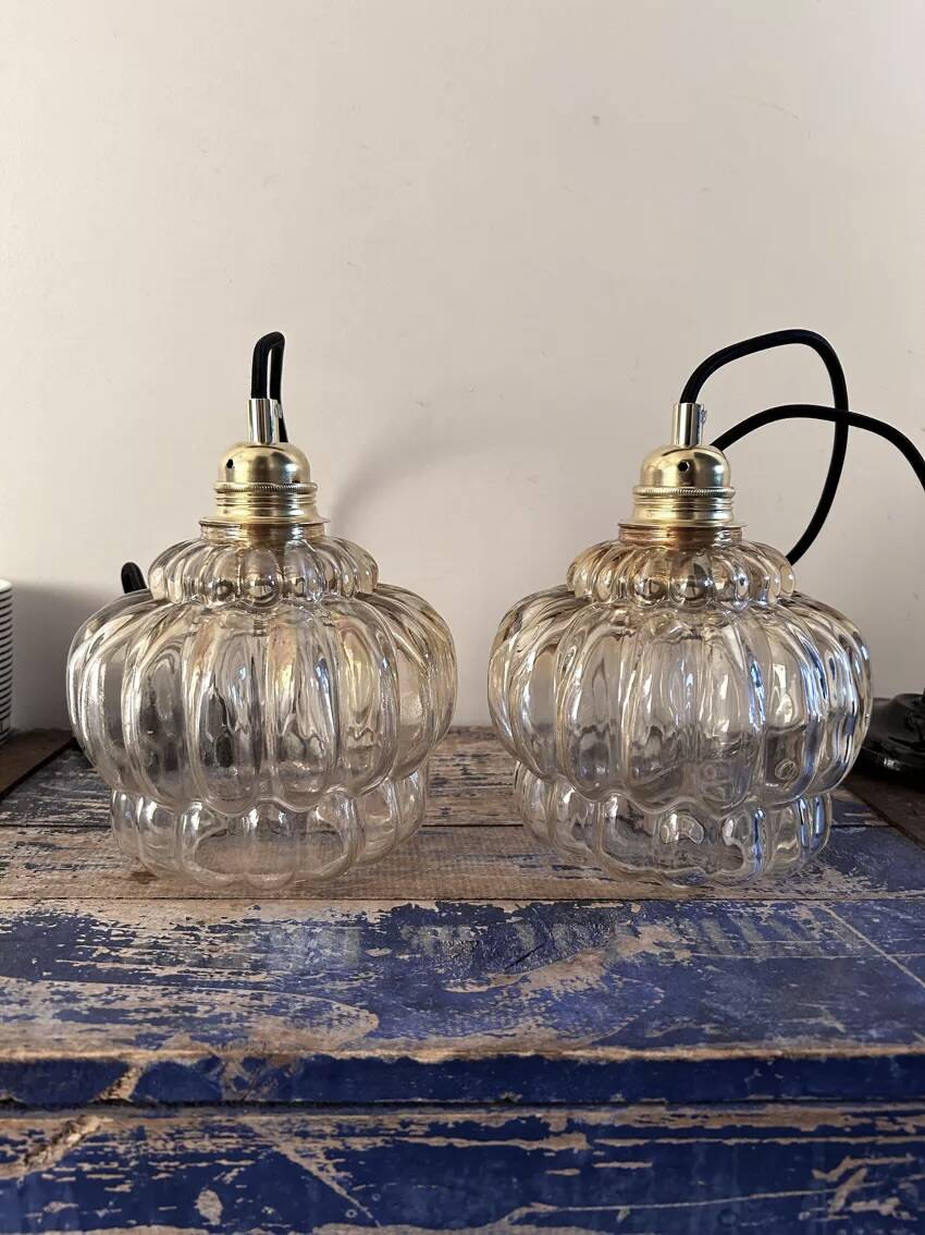 Set of two vintage amber pendant lights