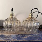 Set of two vintage amber pendant lights
