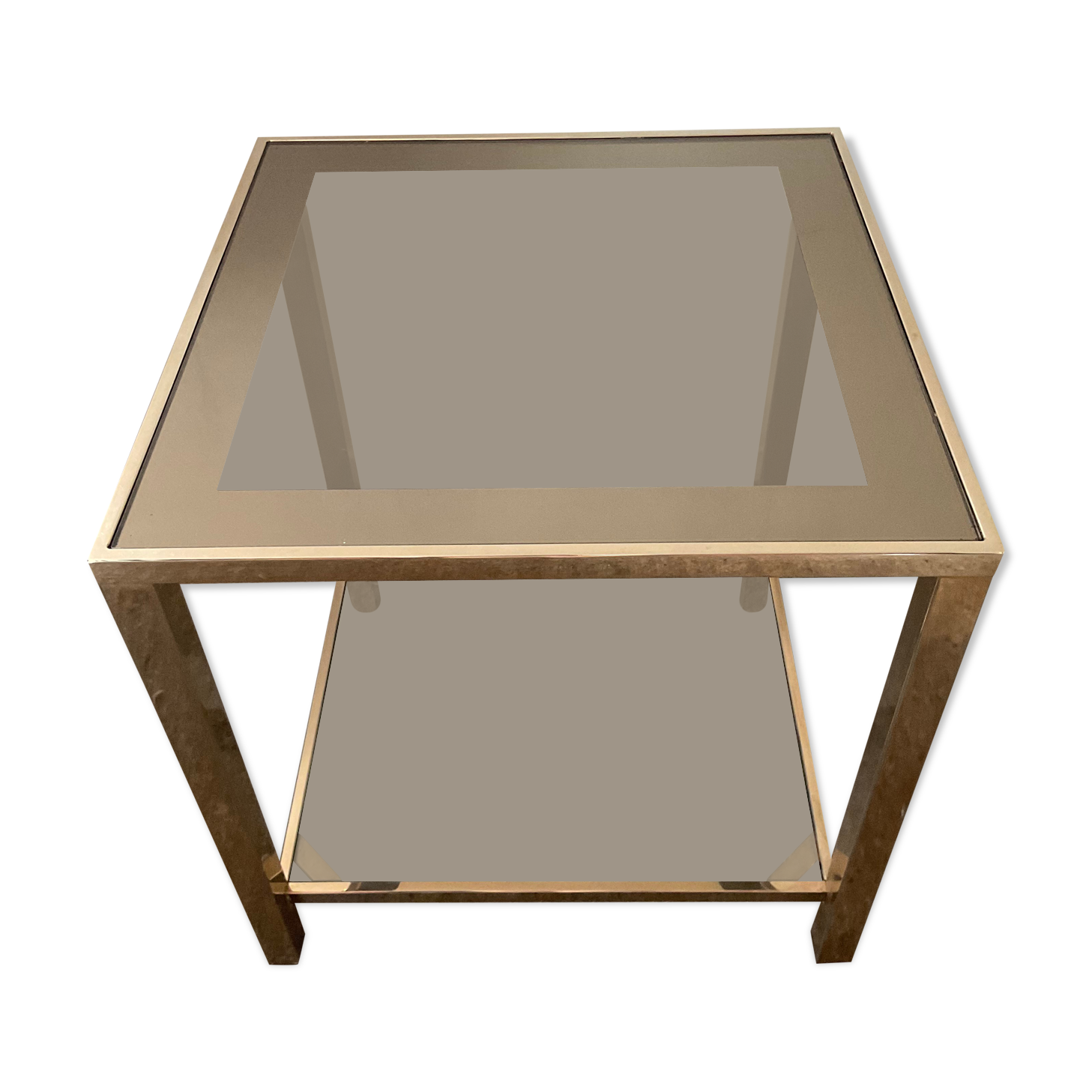 Table basse Belgo Chrom des années 70 en laiton plaqué or