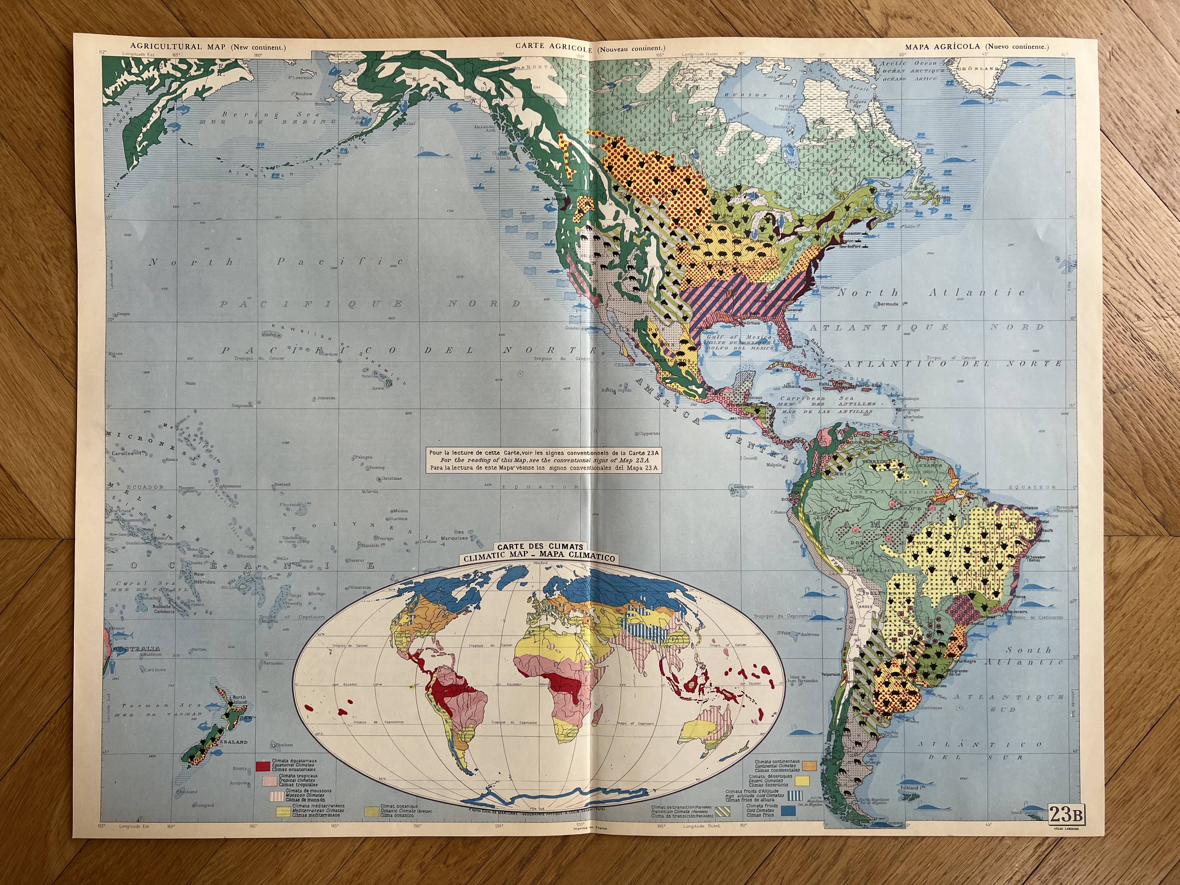 Old Agricultural Map of the New World & Map of Climates | Amériq