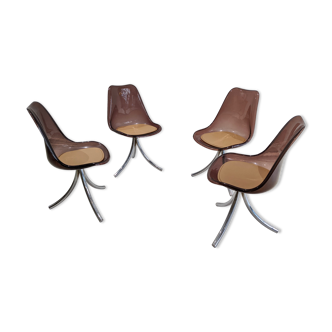 Lot of 4 chairs smoked plexiglass 1970