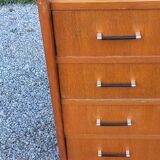 Vintage oak commode with tapered legs and wings from the 1950s.