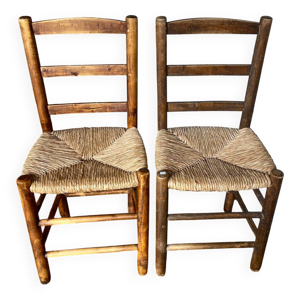 Lot chaises bois et paille