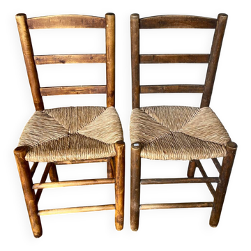 Lot chaises bois et paille