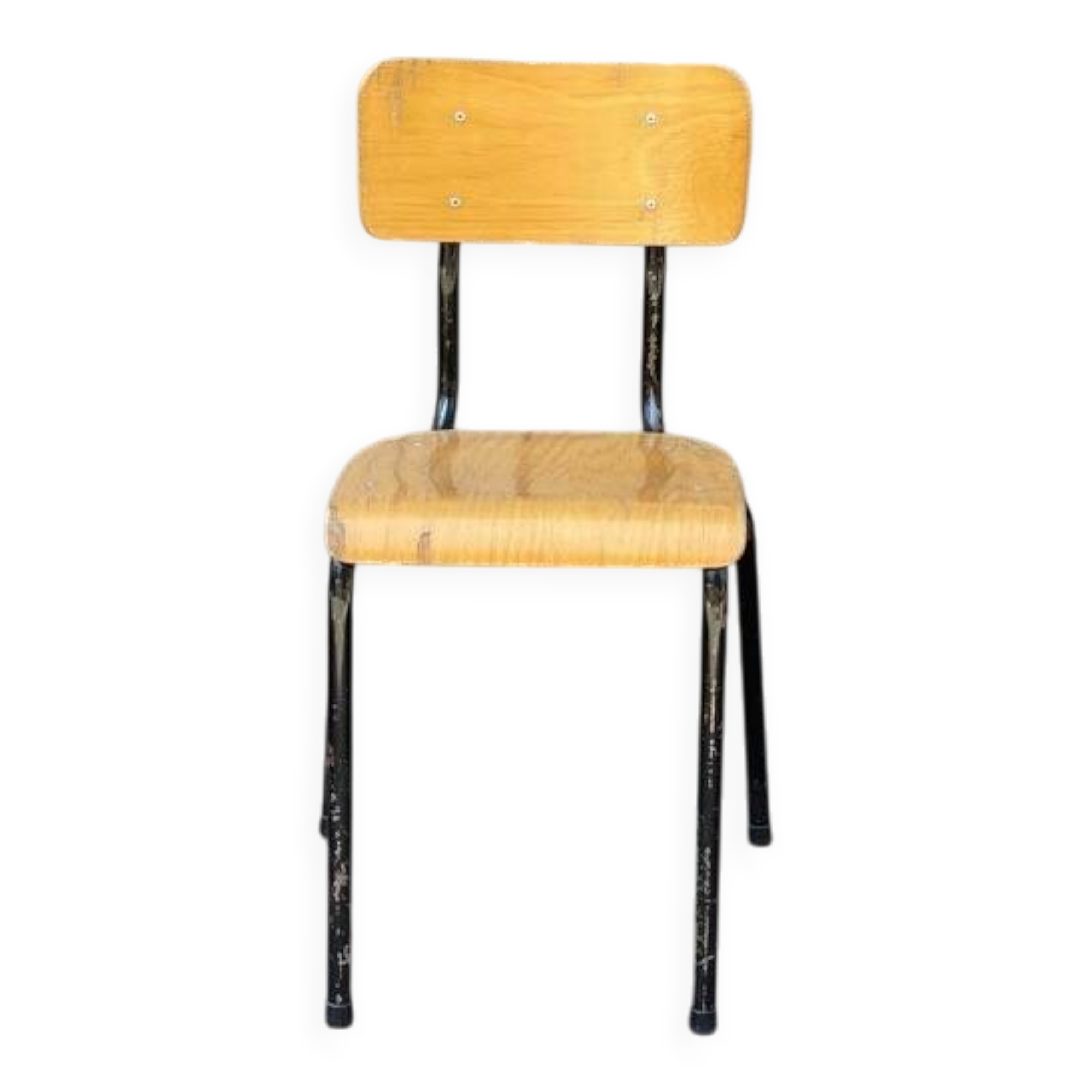 Vintage Toupie school chair, stackable in wood and metal, 1960s.