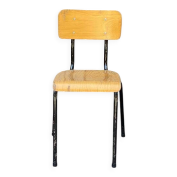Vintage Toupie school chair, stackable in wood and metal, 1960s.