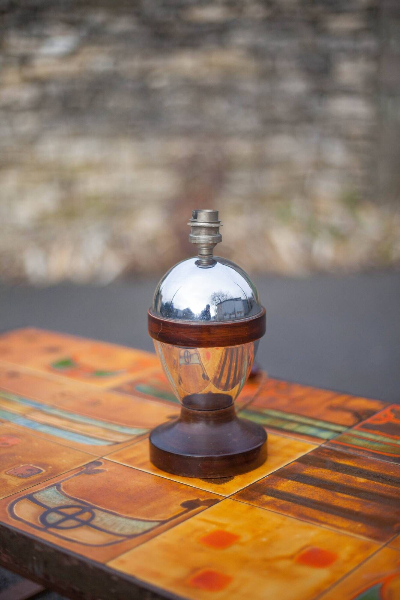 Vintage lamp, chrome and wood lamp, table lamp, bedside lamp, art deco, 40's
