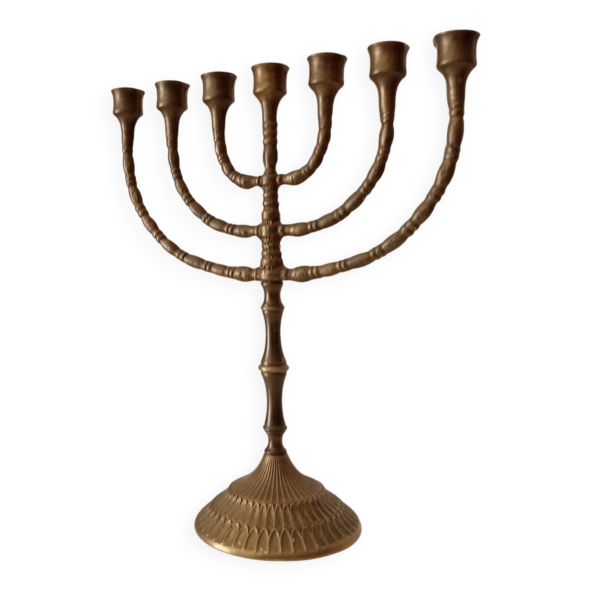 Vintage Hebrew Menorah Candlestick in Solid Brass from the 50s