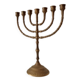 Vintage Hebrew Menorah Candlestick in Solid Brass from the 50s