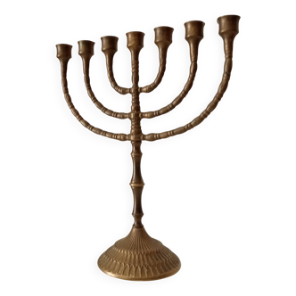 Chandelier Hébraïque vintage Menorah en laiton massif années 50
