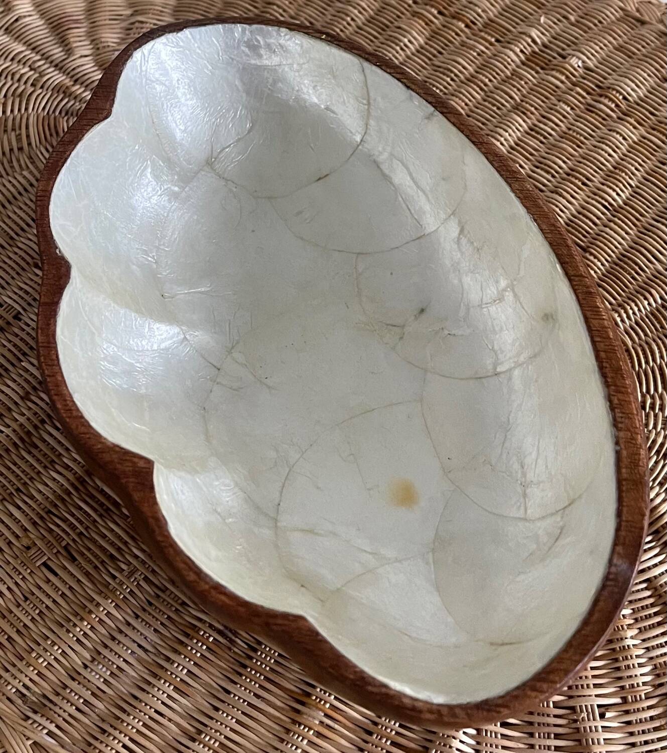 Teak and mother-of-pearl pocket tray