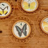 Set of 5 vintage rattan coasters