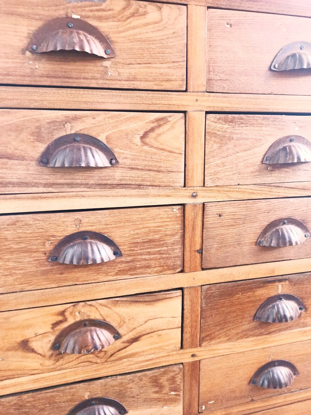 Antique solid teak 26-drawer craft cabinet