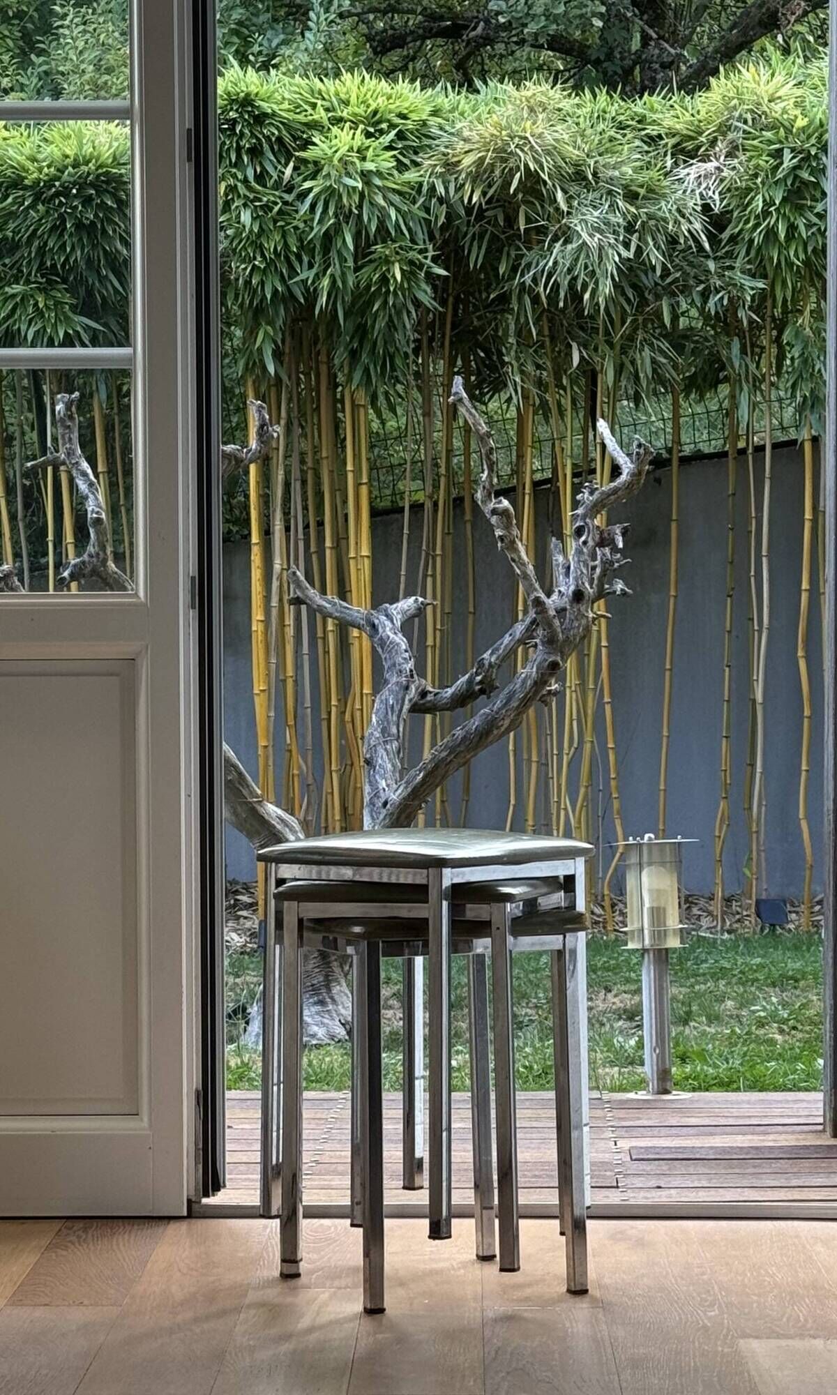 Set of 3 Vintage Stools - Chrome and Olive Green Seat