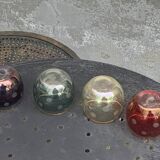 Liqueur carafe, or aperitif, carved with floral decoration in transparent glass and 4 polka dot glasses