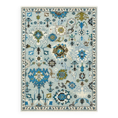 Tapis en laine Oushak fait main pour le salon, tapis à motifs floraux bleus noué à la main.
