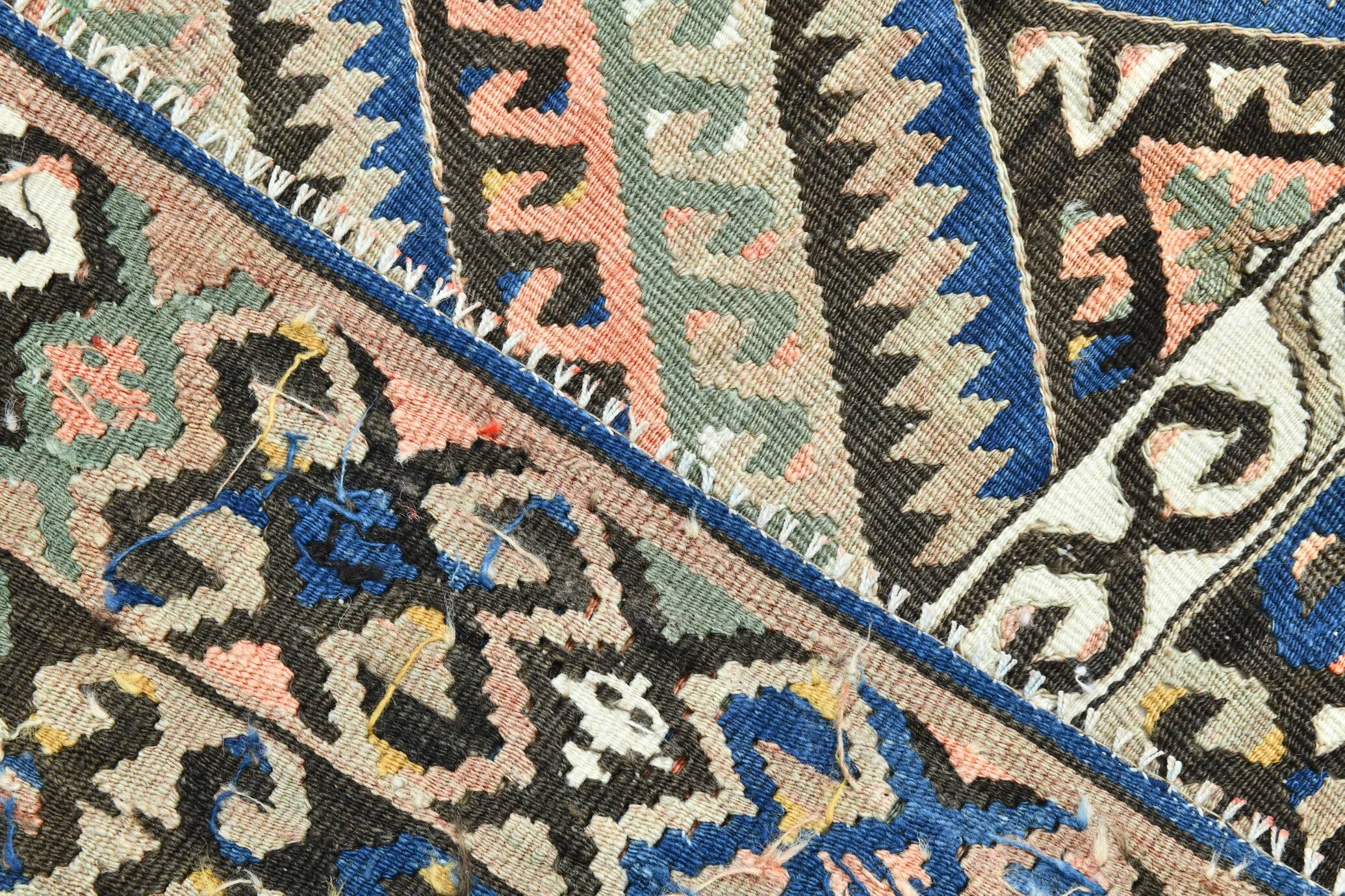 5x9 Kilim Anatolian Carpet, Handwoven Wool Rug, Blue Details Rug, 154x275Cm