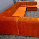 Grand canapé sectionnel Mid-Century composé de 6 éléments en velours orange