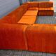 Large Mid Century sectional sofa of 6 elements in orange velvet