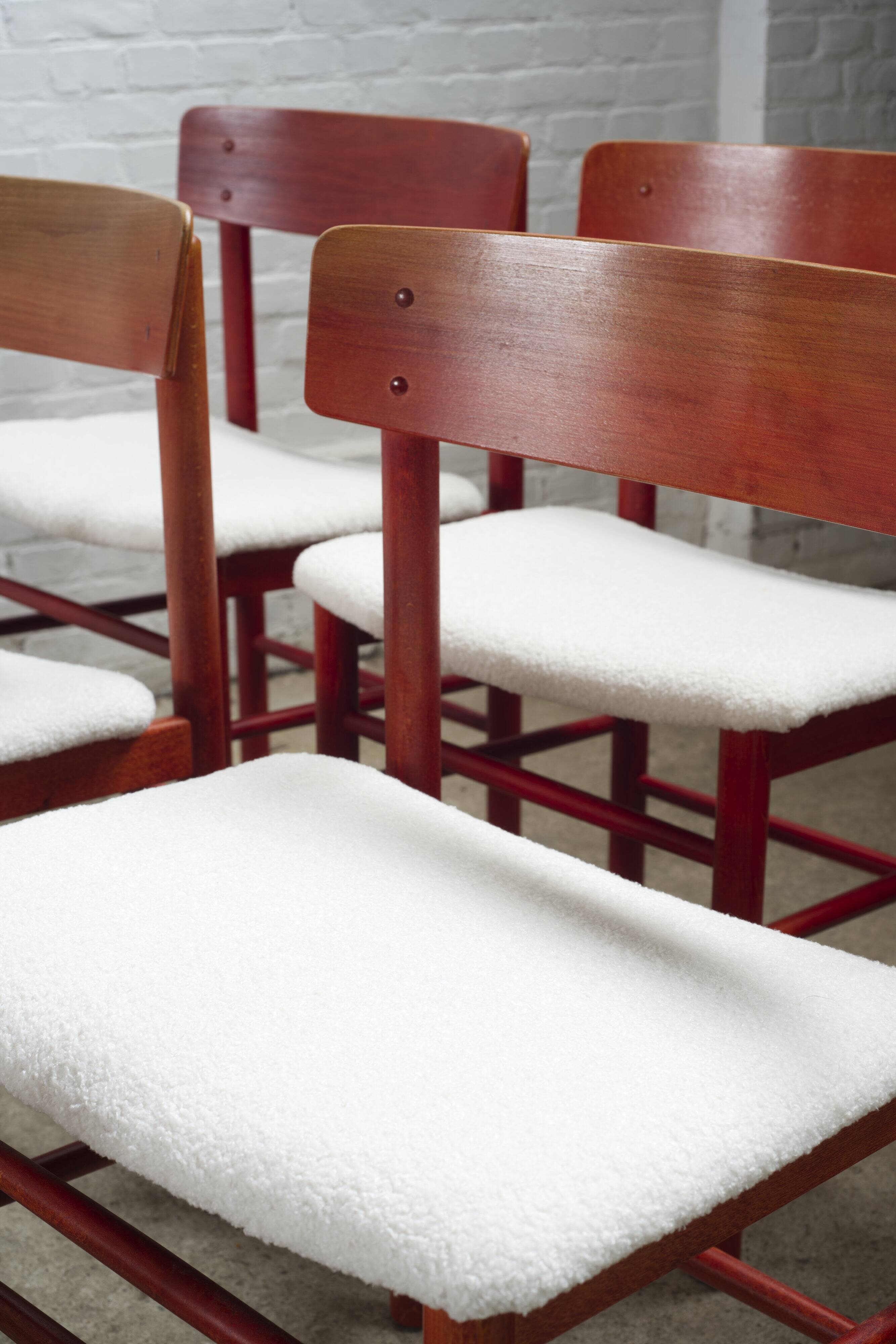 Set of six red stained Farstrup dining chairs 'model 250', Denmark, 1960s