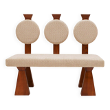 Contemporary Wooden Bench with Triple Circular Backrest Bouclé Upholstery, Italy