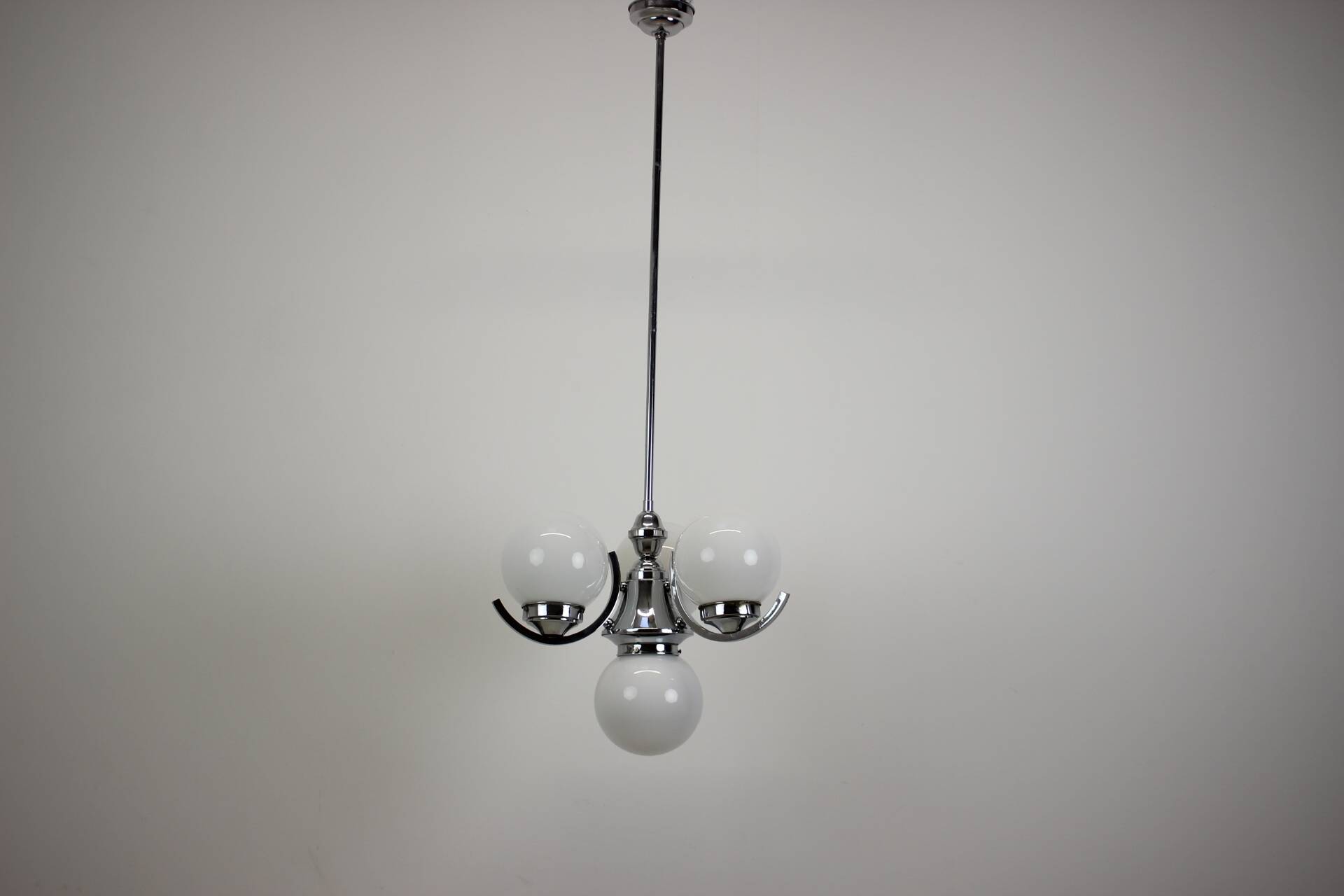 Art Deco Chrome and Pink Glass Chandelier, 1930's, Czechoslovakia