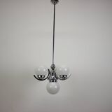 Art Deco Chrome and Pink Glass Chandelier, 1930's, Czechoslovakia