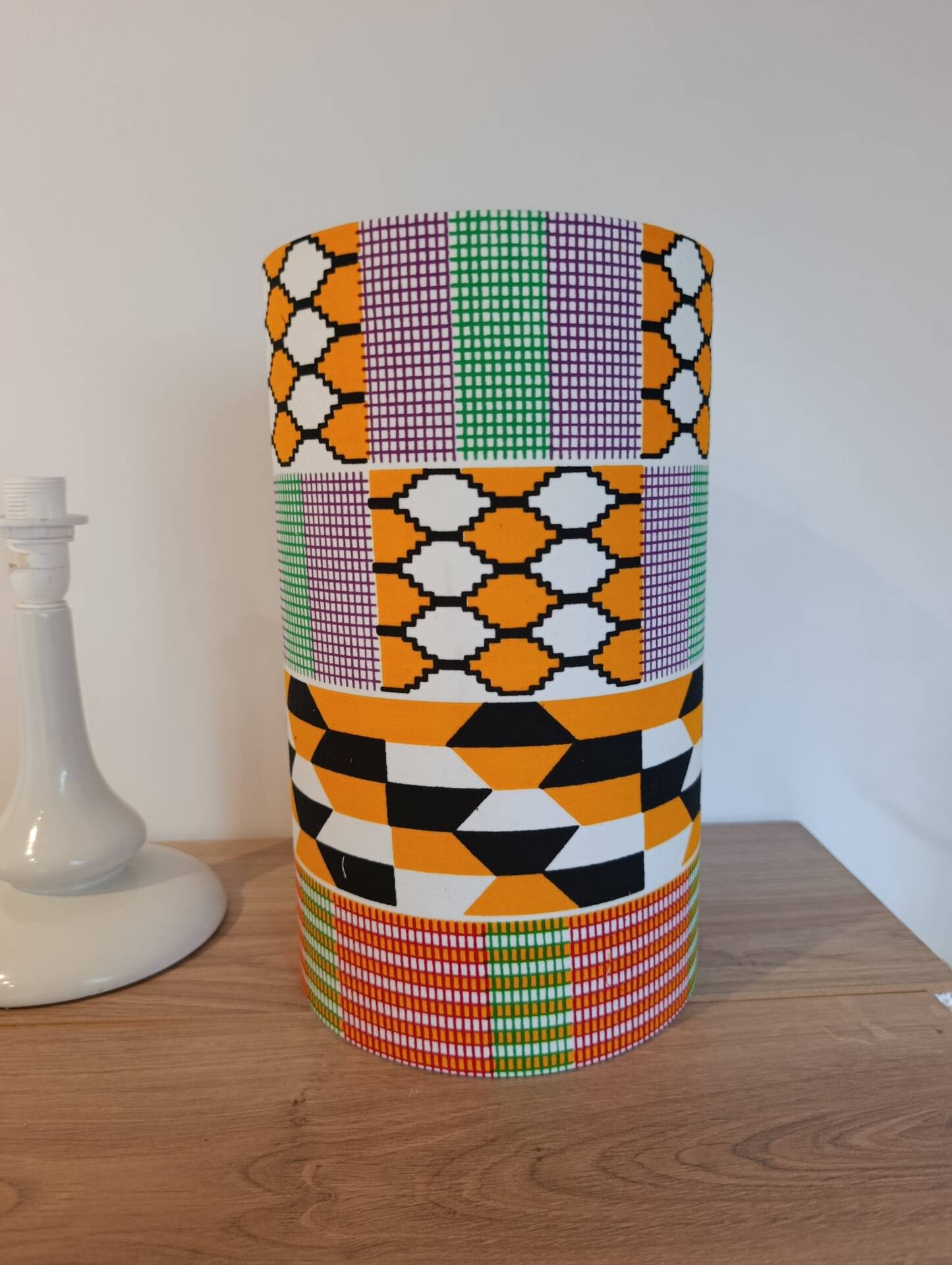 Afro-pop table lamp with Kente wax print