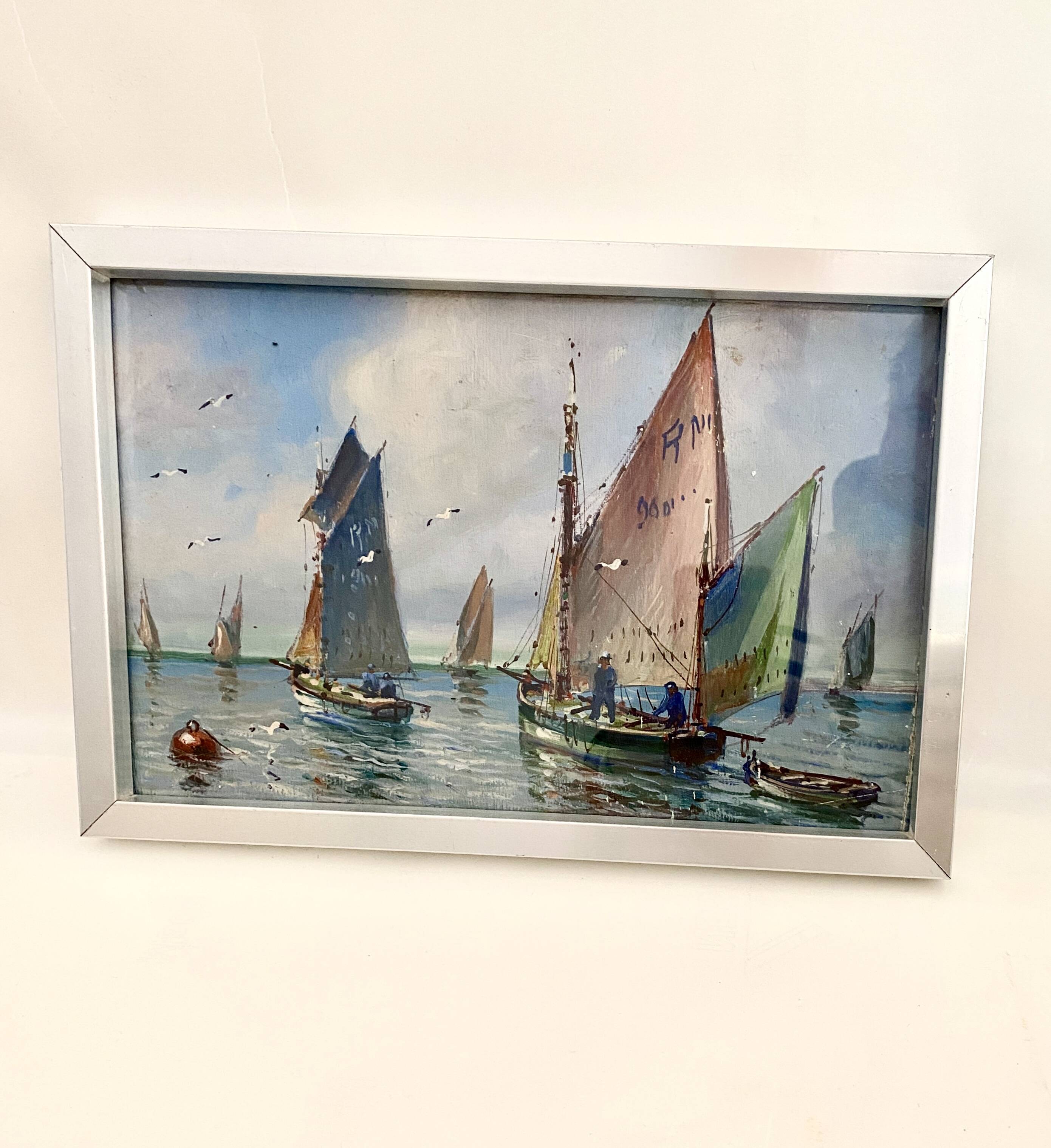 Huile sur bois, années 40 sous verre