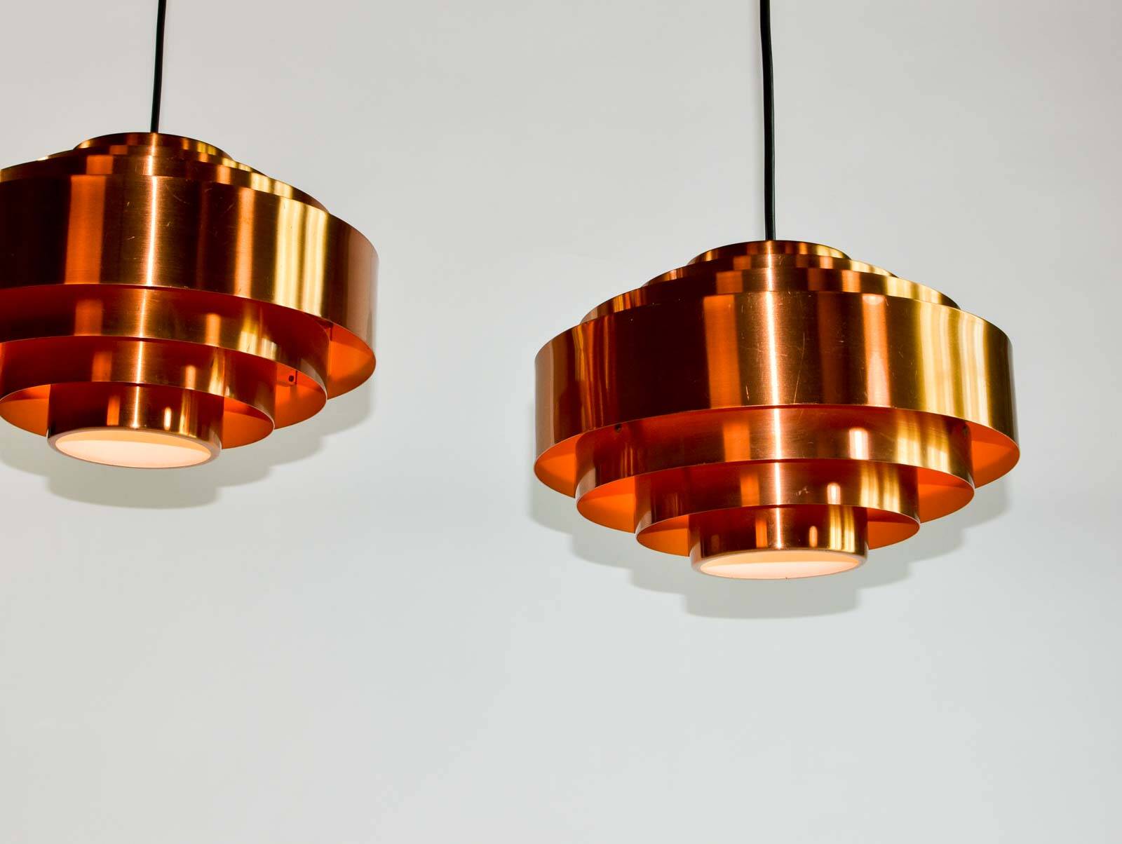 Pair of Midcentury Copper Pendants by Jo Hammerborg for Fog & Mørup, 1960s