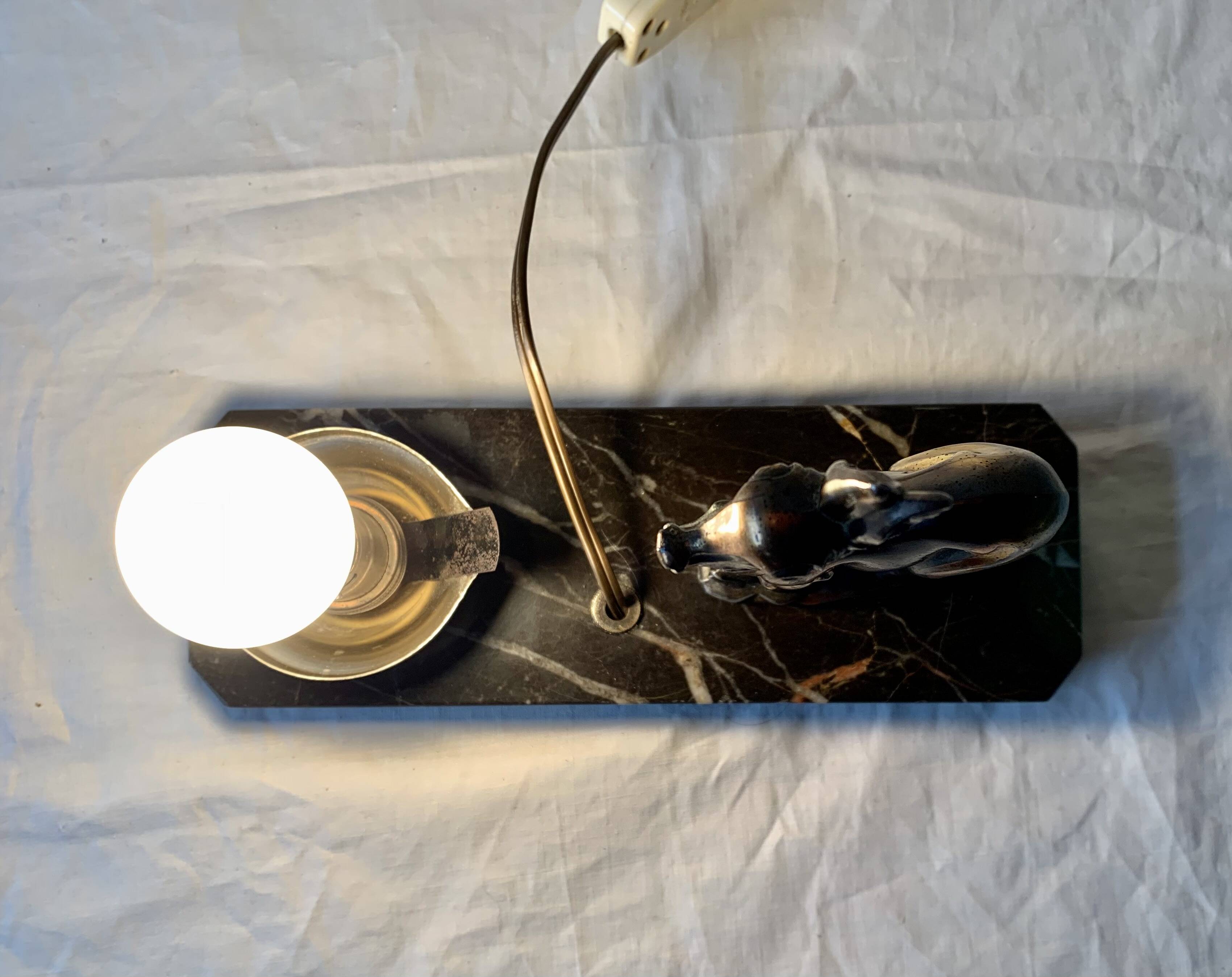Art Deco bedside lamp - Globe and fawn on marble base
