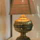 Lampe pied laiton abat-jour rotin