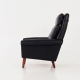 Black leather armchair, Danish design, 1970s, production: Denmark