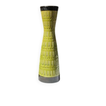 Vase diabolo vintage Marzi & Remy - céramique Allemagne de l'Ouest 1960 - décor relief vert olive
