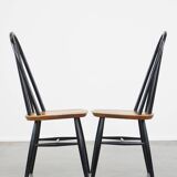 Set of 4 vintage wooden design chairs with black spindle backrest and brown seat